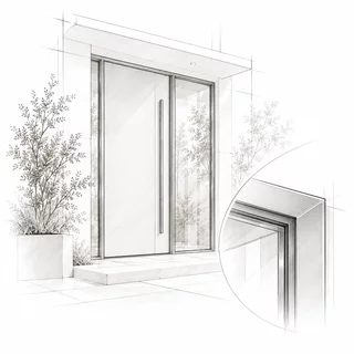 Illustration einer Haustür mit verglastem Seitenteil und Rahmen – Eitner Fenster und Türen in Hennef.